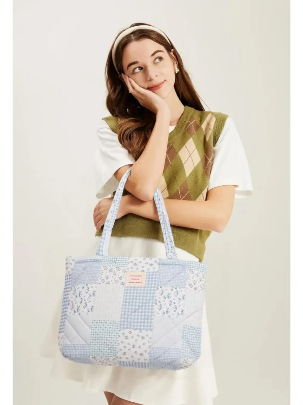Floral Quilted Cotton Shoulder Bag for Women Daily Use Medium Size Handbag Large_2